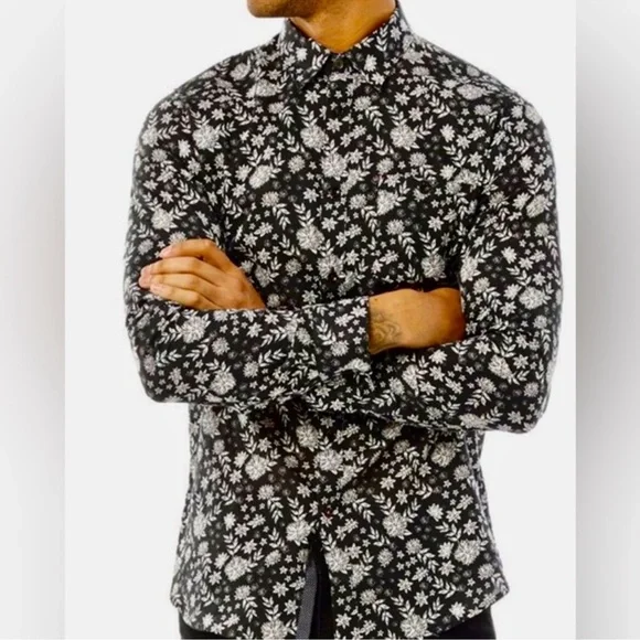 Ted Baker London - Dillan Long Sleeve Floral Print Shirt Black & White 🖤🌸🤍 - Picture 1 of 6